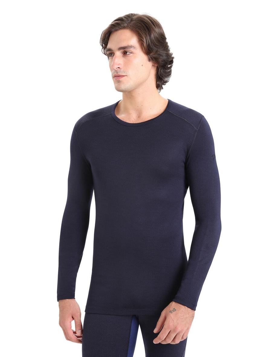 Icebreaker Merino 260 Tech Long Sleeve Crewe Thermal Top Férfi Base Layers Sötétkék | HU 1397VRWD